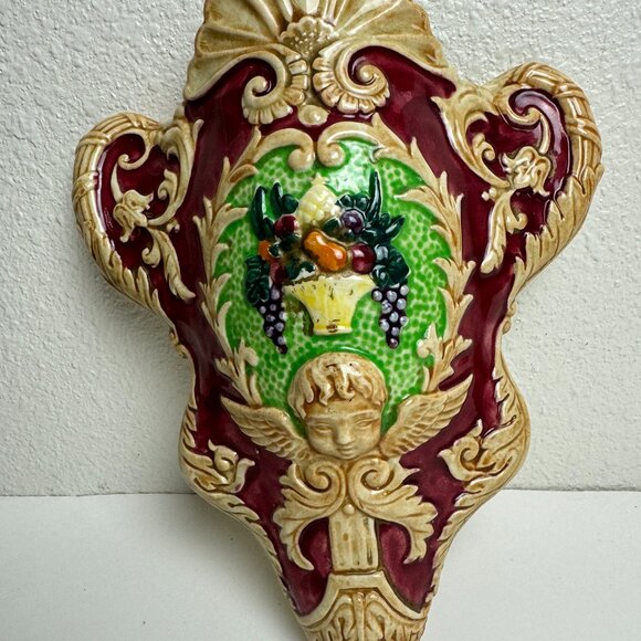 Other - Vintage Porcelaine Wall Vase Decor Majolica Baroque Renaissance Angel Fruit